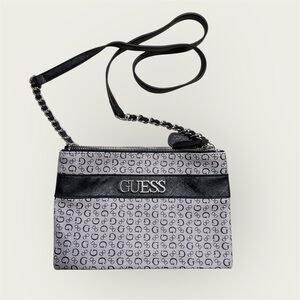 GUESS Monogrammed Black and Gray Crossbody Bag